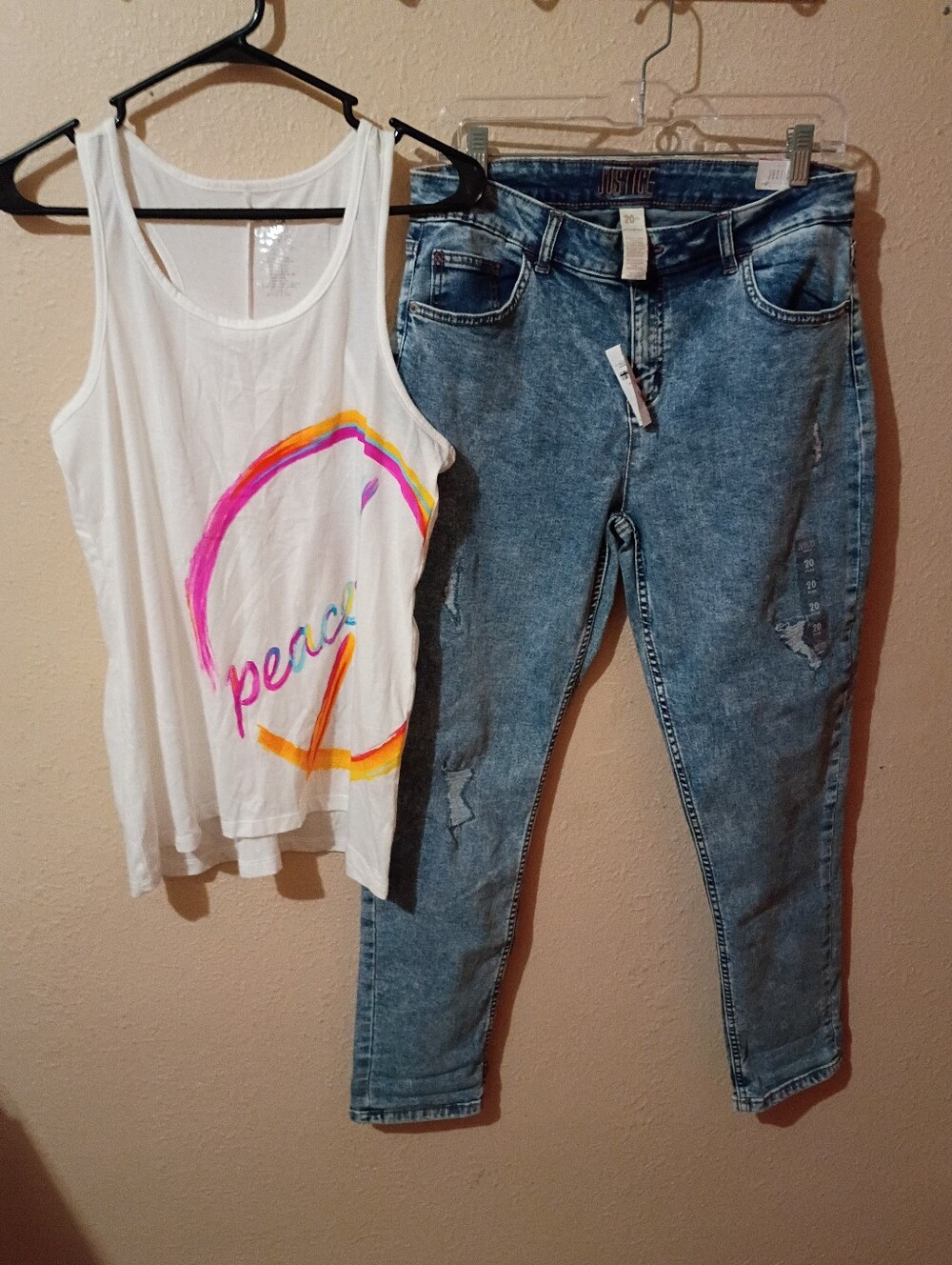 GIRLS SIZE 20 JUSTICE BUNDLE NWT JEANS NWOT TANK